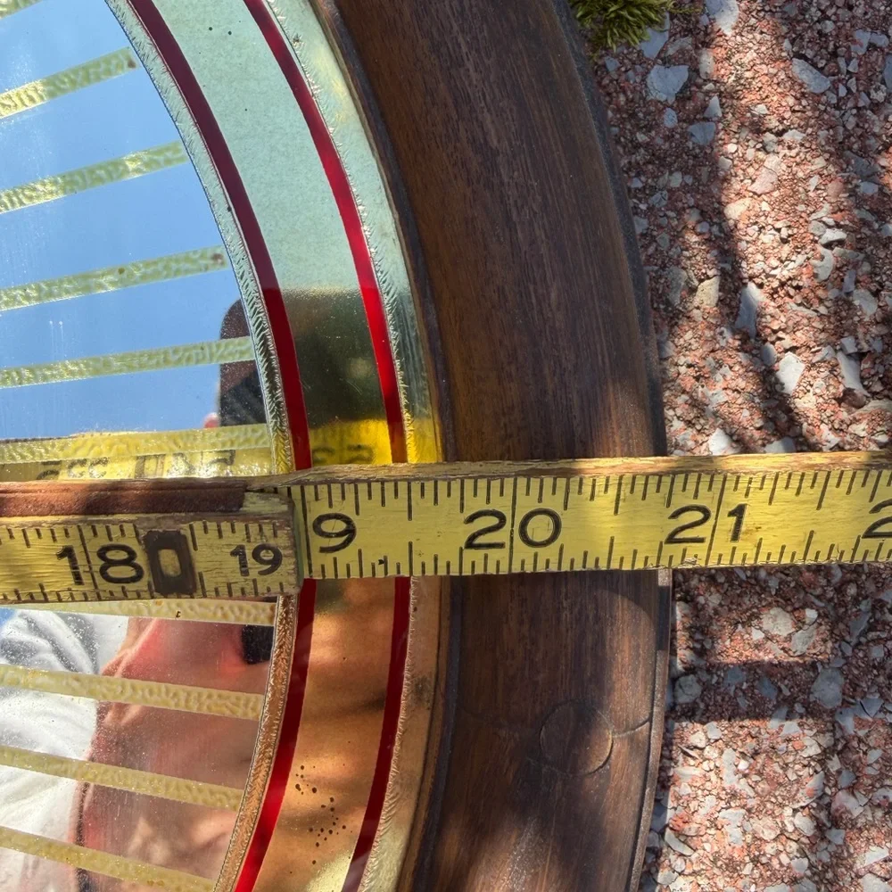 Branded Round Wall Mirror in Red and Gold